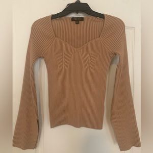 NEVER WORN ribbed beige fitted sweater with bell sleeves